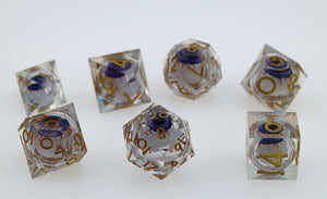 Sharp Edge Moving Eye RPG Dice Set - Goldshot Plastic Dice Foam Brain Games