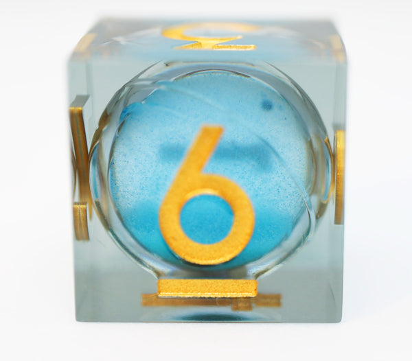 Sharp Edge Glow in the Dark Liquid Core RPG Dice Set - Blue Specter Plastic Dice Foam Brain Games