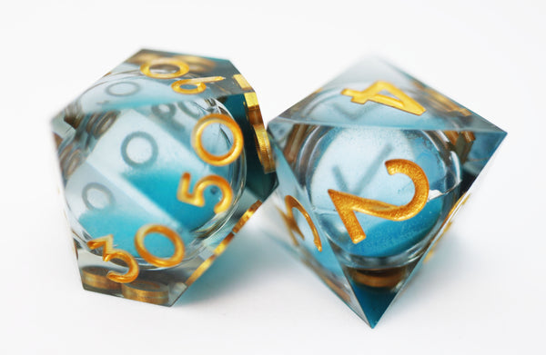 Sharp Edge Glow in the Dark Liquid Core RPG Dice Set - Blue Specter Plastic Dice Foam Brain Games