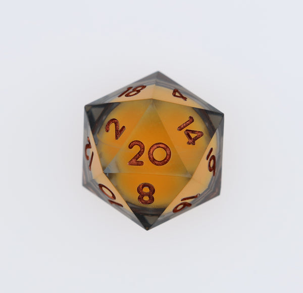 Sharp Edge Glow in the Dark Liquid Core RPG Dice Set - Topaz Glow Plastic Dice Foam Brain Games