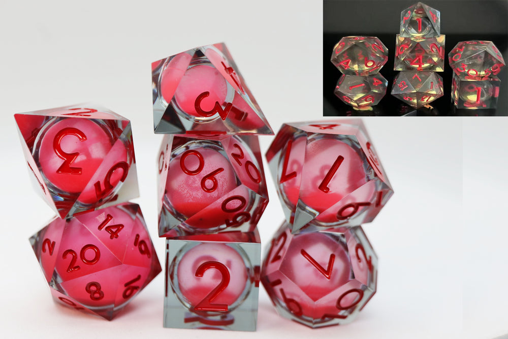 Sharp Edge Glow in the Dark Liquid Core RPG Dice Set - Midnight Rose Plastic Dice Foam Brain Games