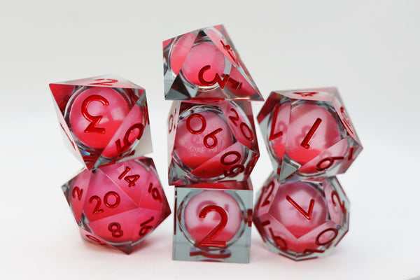 Sharp Edge Glow in the Dark Liquid Core RPG Dice Set - Midnight Rose Plastic Dice Foam Brain Games