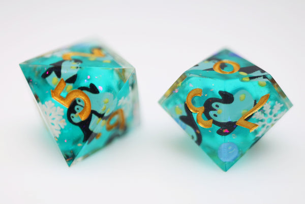 Playful Penguins: Sharp Edge Decal RPG Dice Set Plastic Dice Foam Brain Games