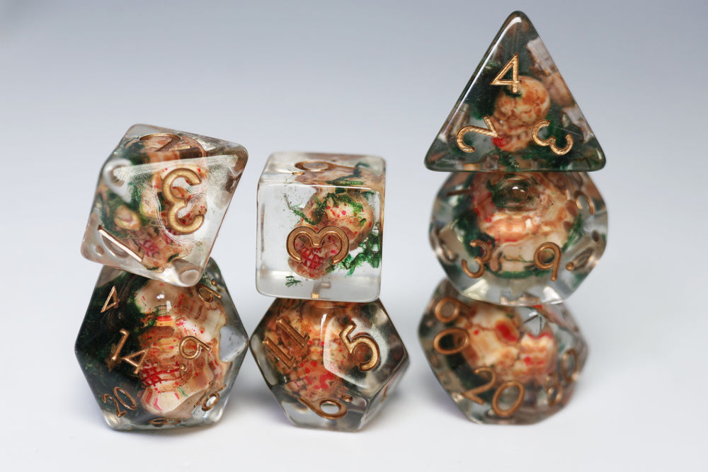 Ancient Skull RPG Dice Set Plastic Dice Foam Brain Games