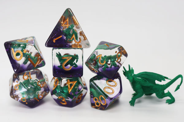 Young Green Dragon RPG Dice Set Plastic Dice Foam Brain Games