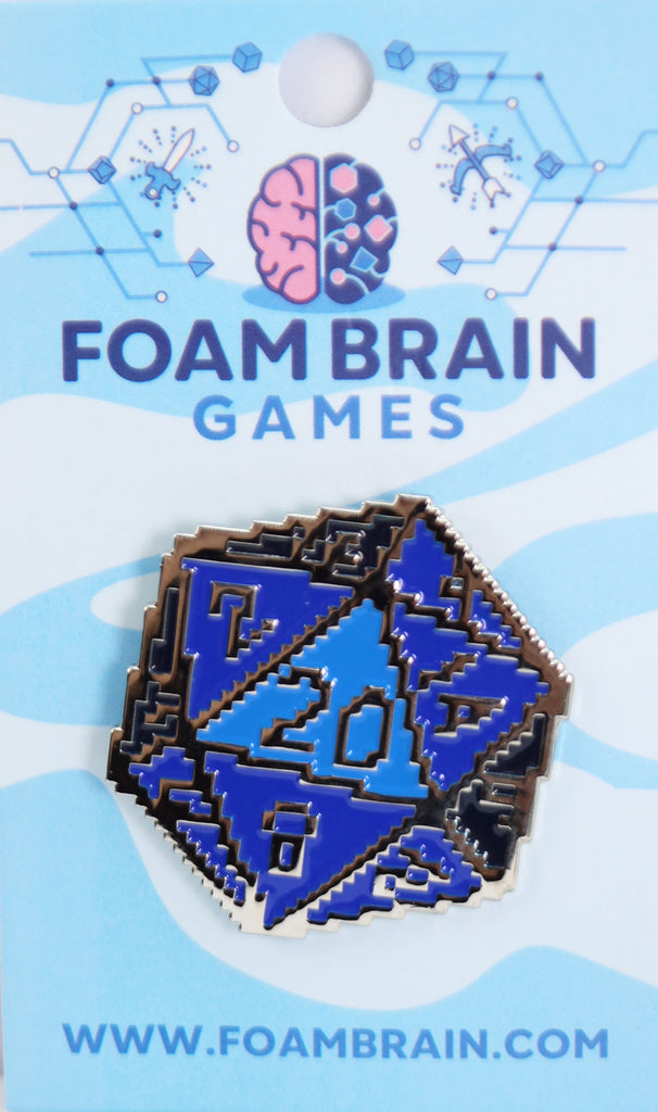 D20 Pin - 8 Bit Blue Enamel Pin Foam Brain Games
