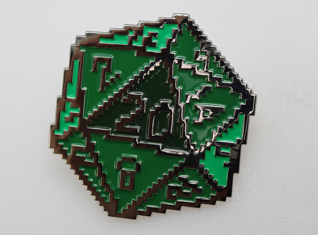 D20 Pin - 8 Bit Green Enamel Pin Foam Brain Games