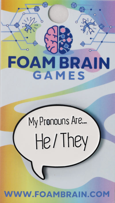 Speech Bubble Pin: He/They Pronouns Dice Tray Foam Brain Games