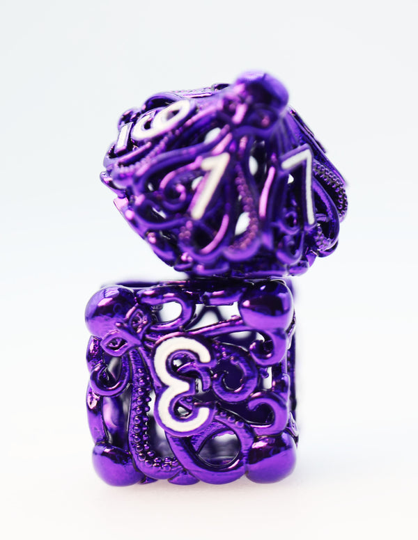 Mind Eater: Electric Purple - Hollow Metal RPG Dice Set Metal Dice Foam Brain Games