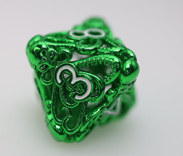 Mind Eater: Green - Hollow Metal RPG Dice Set Metal Dice Foam Brain Games