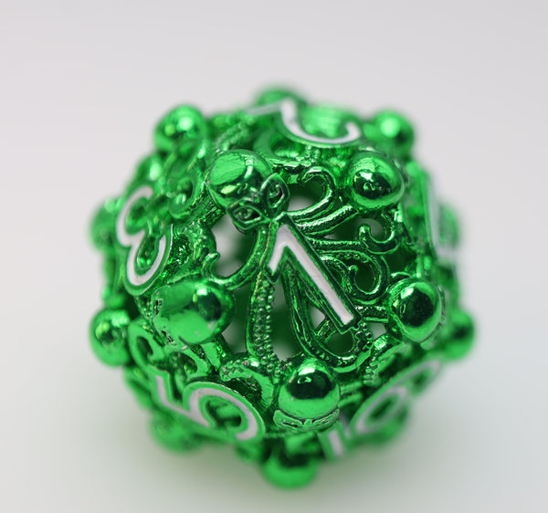 Mind Eater: Green - Hollow Metal RPG Dice Set Metal Dice Foam Brain Games