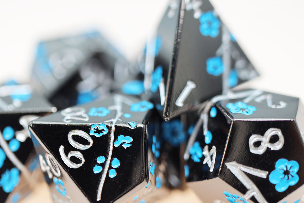 Metallic Bouquet: Dark Blue Pimpernel - Metal RPG Dice Set Metal Dice Foam Brain Games