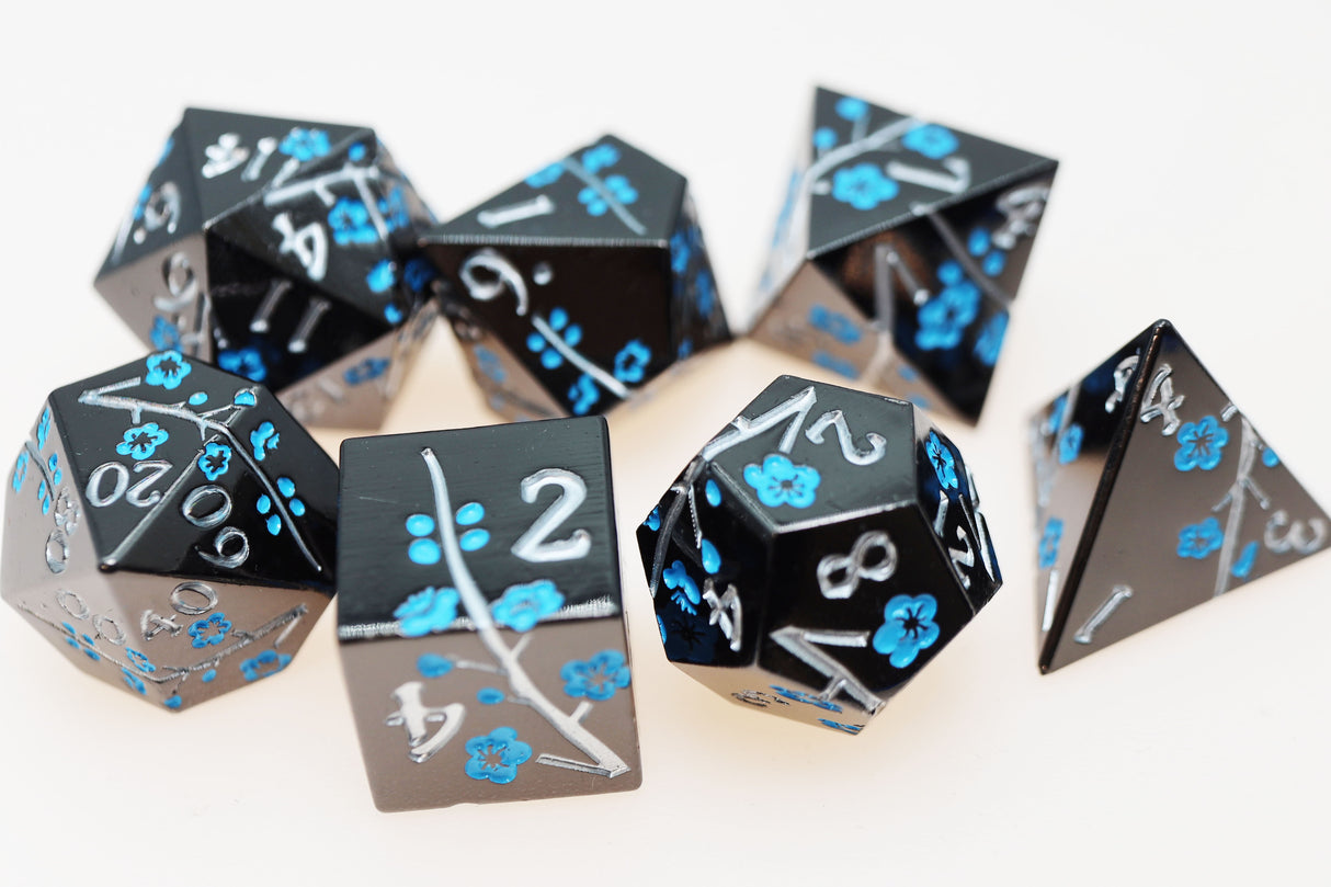 Metallic Bouquet: Dark Blue Pimpernel - Metal RPG Dice Set Metal Dice Foam Brain Games