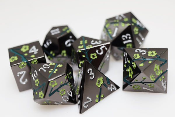 Metallic Bouquet: Dark Green Hellebore - Metal RPG Dice Set Metal Dice Foam Brain Games