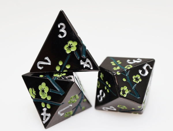 Metallic Bouquet: Dark Green Hellebore - Metal RPG Dice Set Metal Dice Foam Brain Games