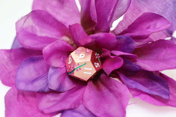 Metallic Bouquet: Copper Cherry Blossoms - Metal RPG Dice Set Metal Dice Foam Brain Games