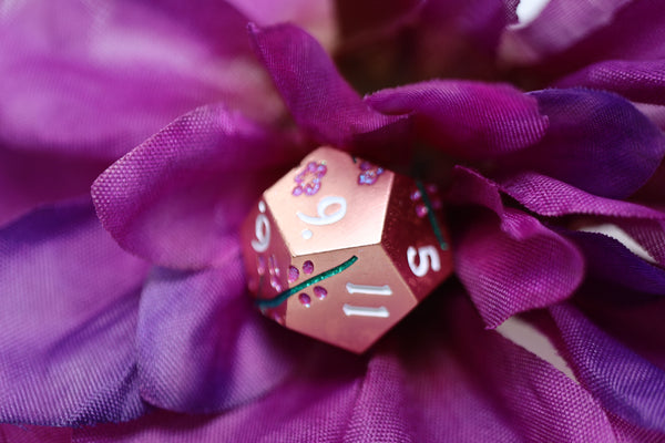 Metallic Bouquet: Copper Cherry Blossoms - Metal RPG Dice Set Metal Dice Foam Brain Games