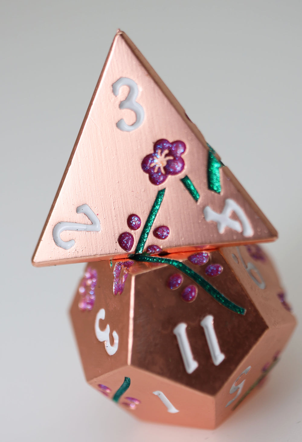 Metallic Bouquet: Copper Cherry Blossoms - Metal RPG Dice Set Metal Dice Foam Brain Games