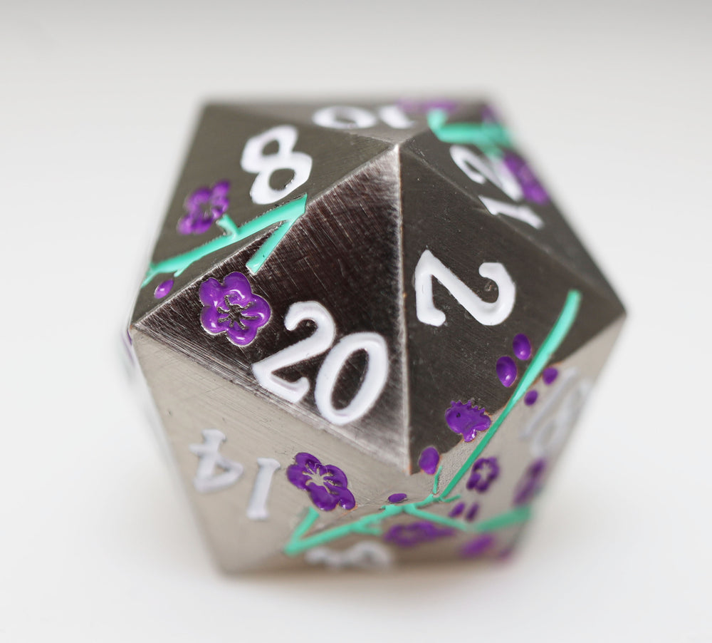Metallic Bouquet: Silvered Jackmanii - Metal RPG Dice Set Metal Dice Foam Brain Games