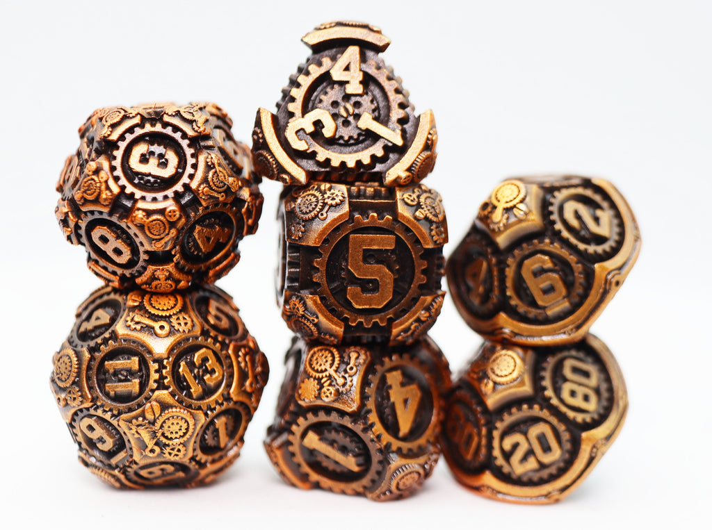 Airship Gears: Drifting Dirigible - Metal RPG Dice Set Metal Dice Foam Brain Games