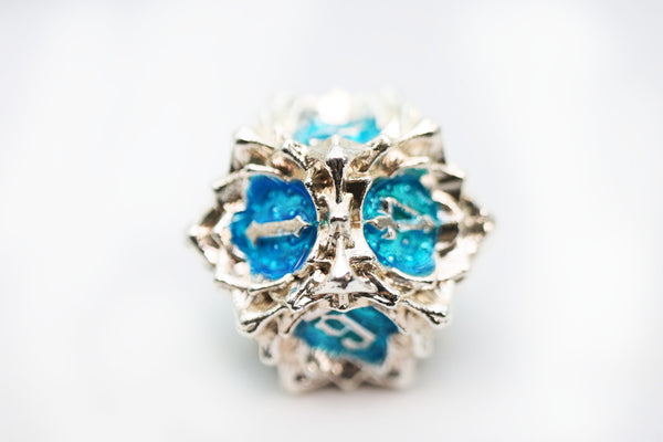 Floral Starburst: Silver Bluebells - Metal RPG Dice Set Metal Dice Foam Brain Games