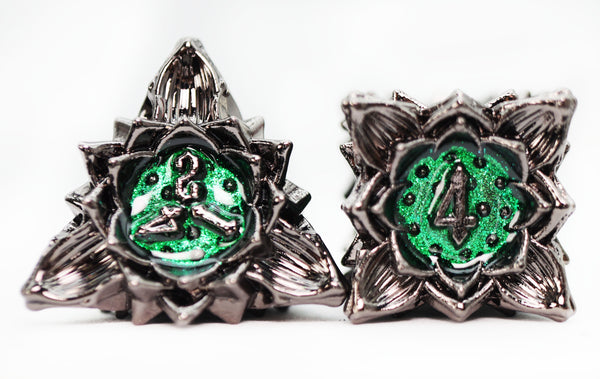 Floral Starburst: Midnight Forest - Metal RPG Dice Set Metal Dice Foam Brain Games