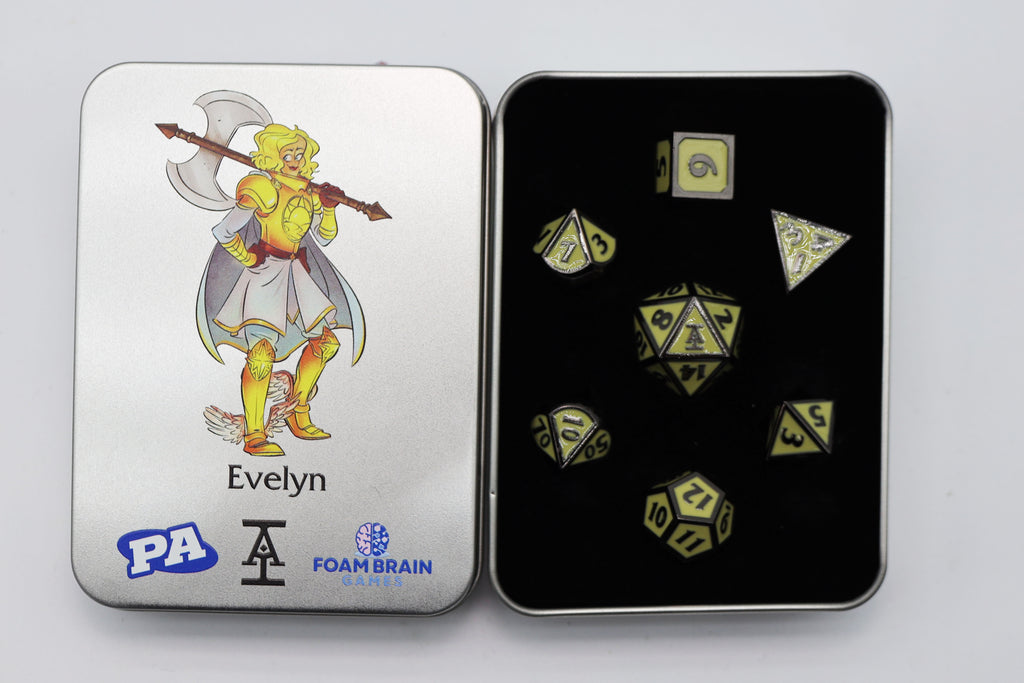 Evelyn (Acquisitions Inc. PAX West 2023 Character Dice) Metal Dice Foam Brain Games