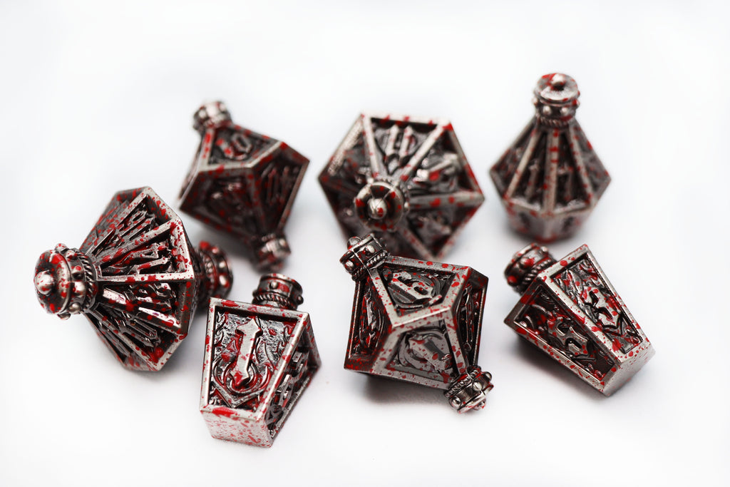 Moonlit Lantern: Blood Splatter - Metal RPG Dice Set Metal Dice Foam Brain Games