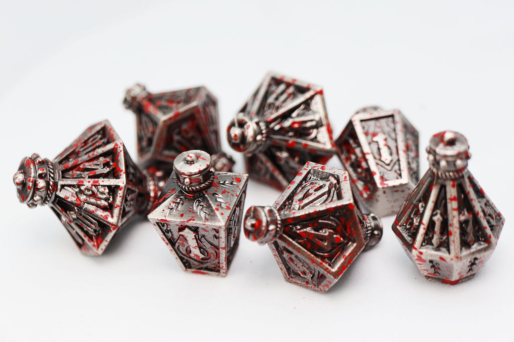 Moonlit Lantern: Blood Splatter - Metal RPG Dice Set Metal Dice Foam Brain Games