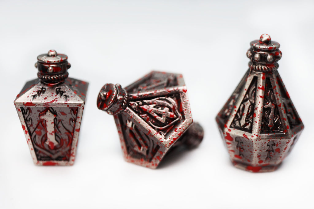 Moonlit Lantern: Blood Splatter - Metal RPG Dice Set Metal Dice Foam Brain Games