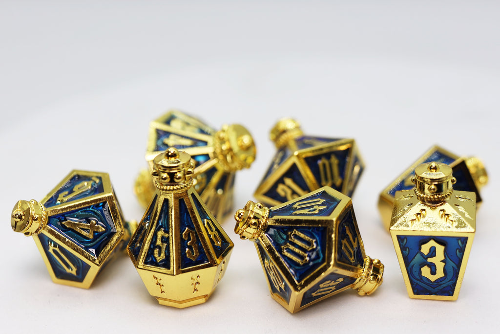 Moonlit Lantern: Golden Pureflame - Metal RPG Dice Set Metal Dice Foam Brain Games