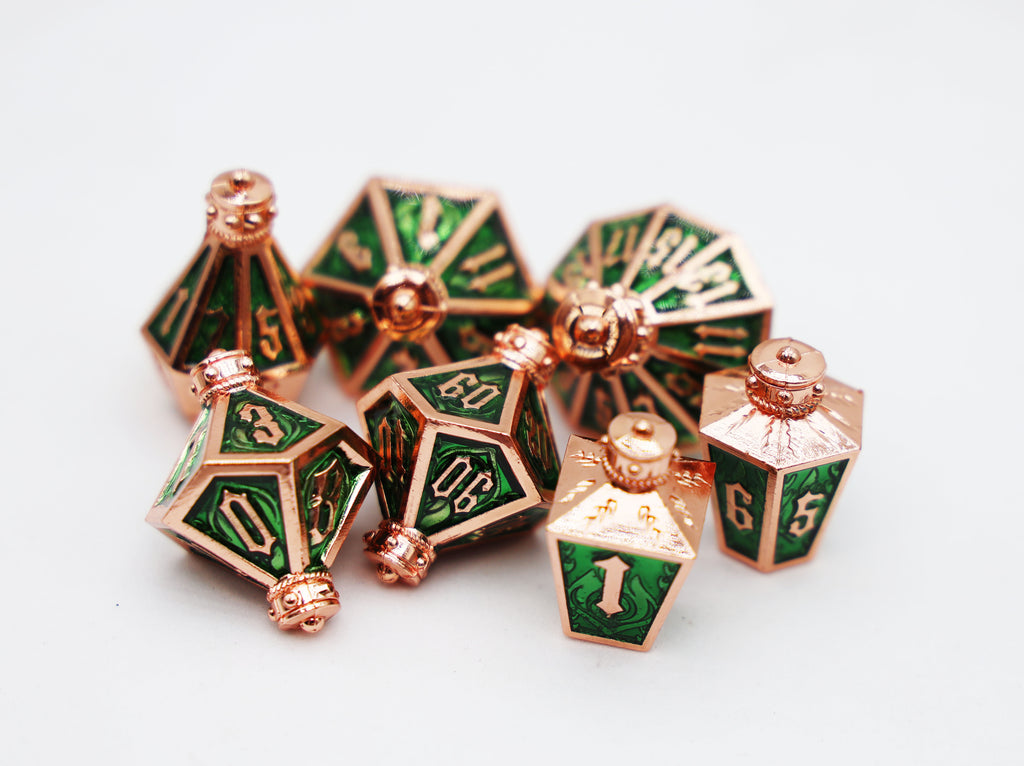 Moonlit Lantern: Coppered Acidfire - Metal RPG Dice Set Metal Dice Foam Brain Games