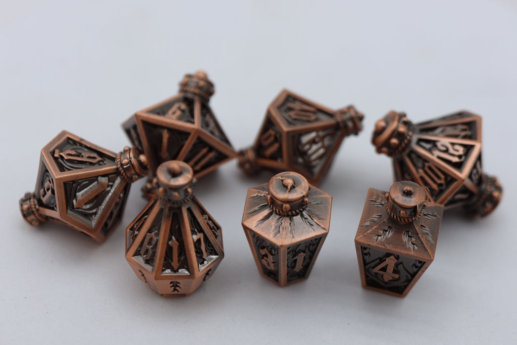 Moonlit Lantern: Coppered Flames - Metal RPG Dice Set Metal Dice Foam Brain Games