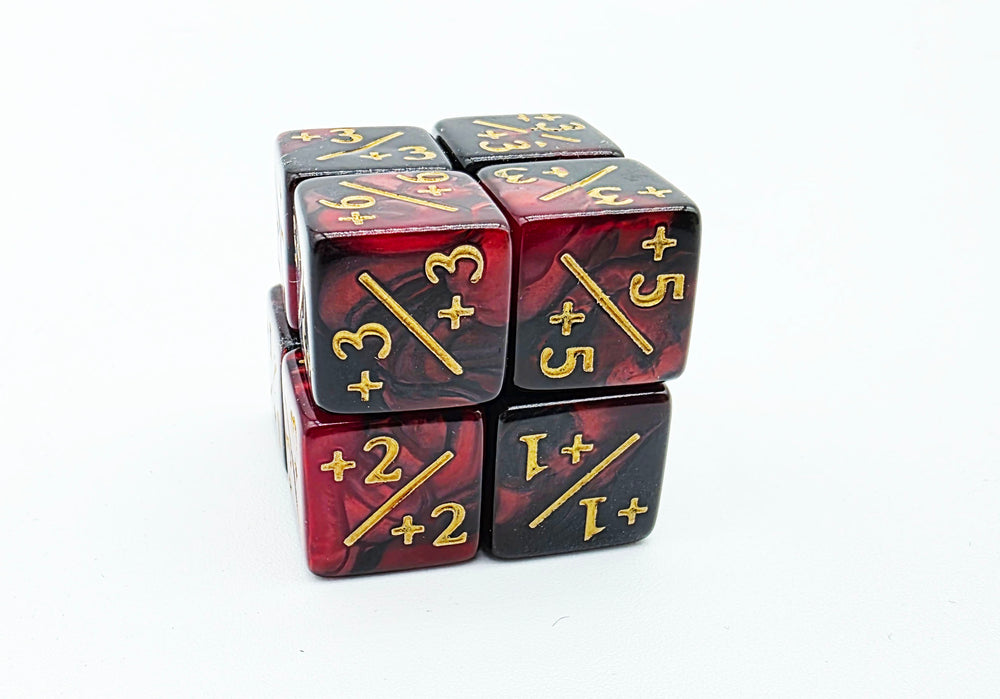 +1/+1 Red & Black Counters for Magic - set of 8 Plastic Dice Foam Brain Games