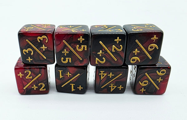+1/+1 Red & Black Counters for Magic - set of 8 Plastic Dice Foam Brain Games