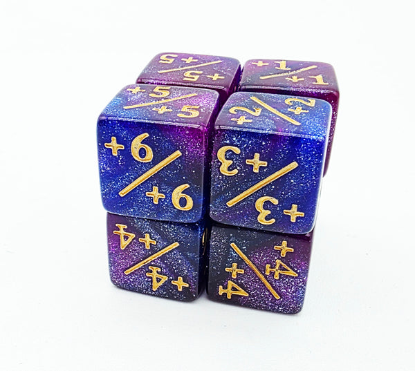+1/+1 Dark Blue & Purple Glitter Counters for Magic - set of 8 Plastic Dice Foam Brain Games