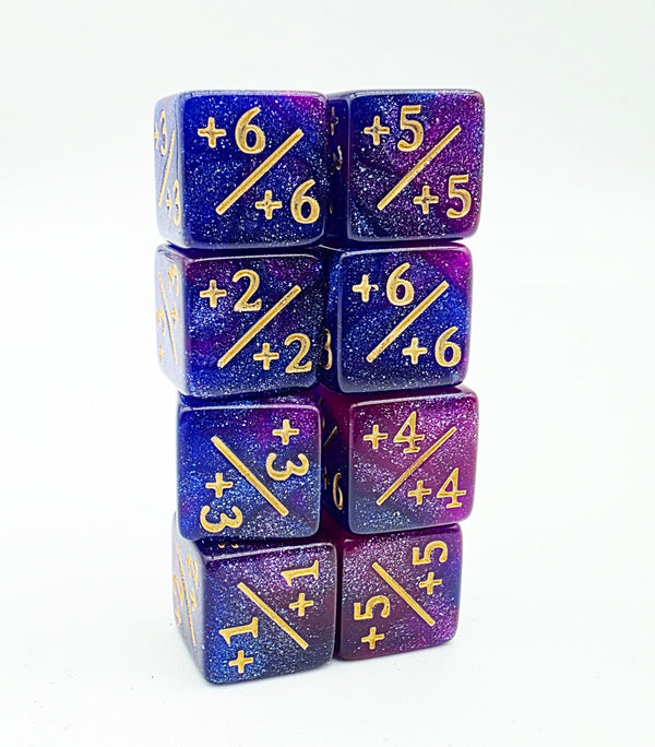 +1/+1 Dark Blue & Purple Glitter Counters for Magic - set of 8 Plastic Dice Foam Brain Games