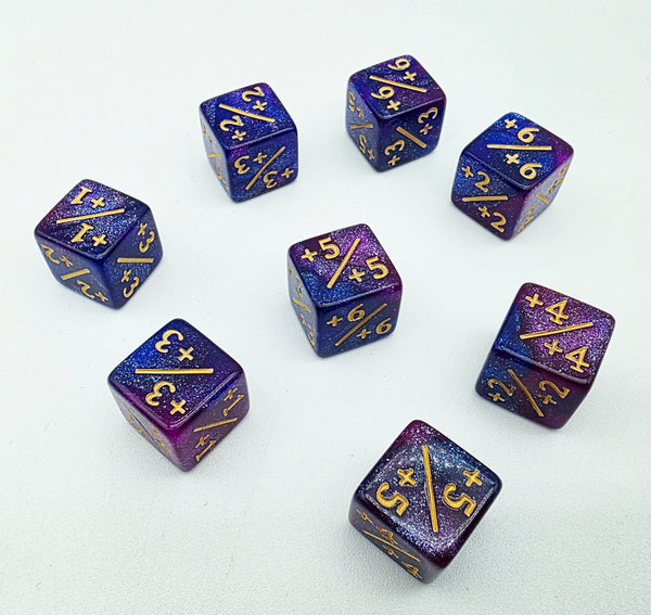 +1/+1 Dark Blue & Purple Glitter Counters for Magic - set of 8 Plastic Dice Foam Brain Games