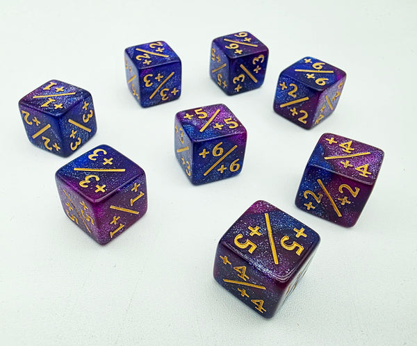 +1/+1 Dark Blue & Purple Glitter Counters for Magic - set of 8 Plastic Dice Foam Brain Games