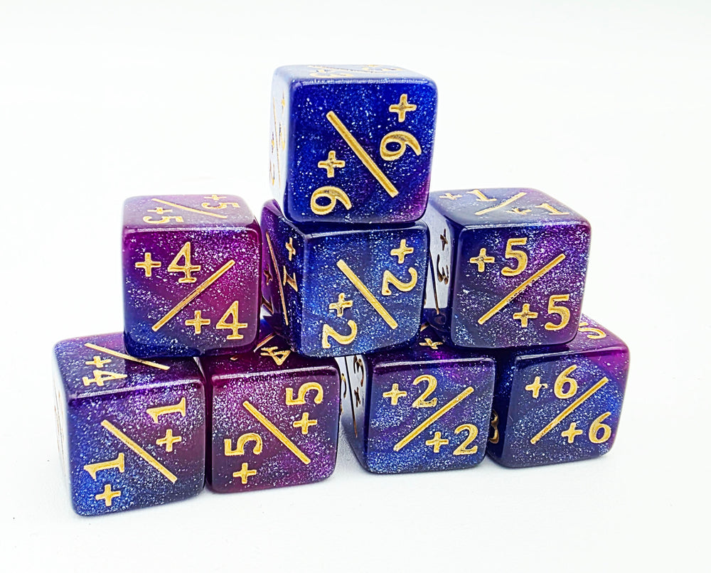 +1/+1 Dark Blue & Purple Glitter Counters for Magic - set of 8 Plastic Dice Foam Brain Games