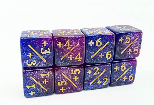 +1/+1 Dark Blue & Purple Glitter Counters for Magic - set of 8 Plastic Dice Foam Brain Games