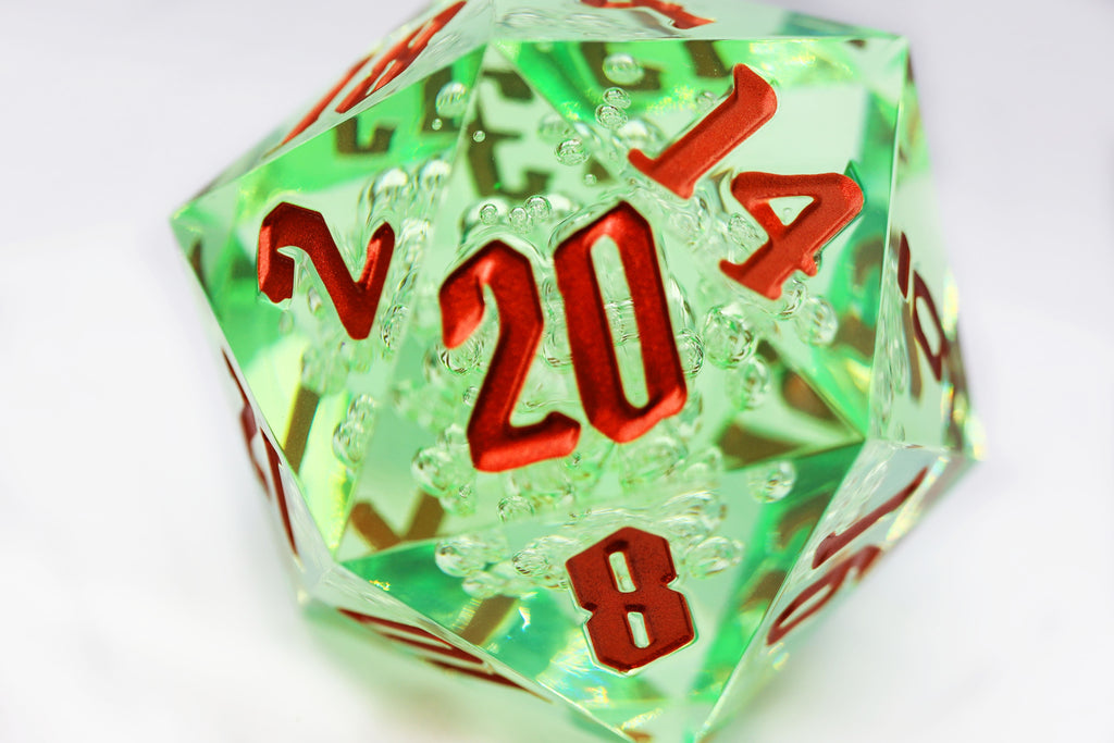 55mm Titan D20 - Sharp Edge Green Bubbles Plastic Dice Foam Brain Games