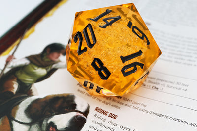55mm Titan D20 - Sharp Edge Orange Bubbles Plastic Dice Foam Brain Games