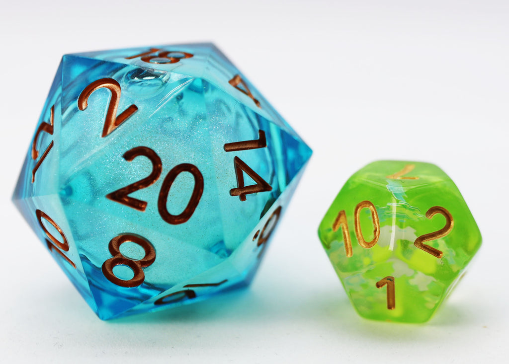 33mm Sharp Edge Liquid Core D20 - Ocean Swirl Plastic Dice Foam Brain Games