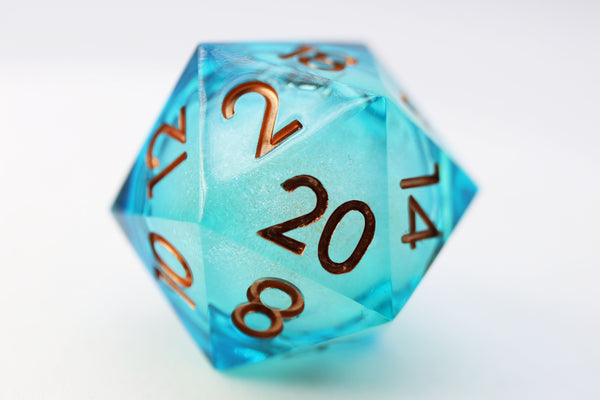 33mm Sharp Edge Liquid Core D20 - Ocean Swirl Plastic Dice Foam Brain Games