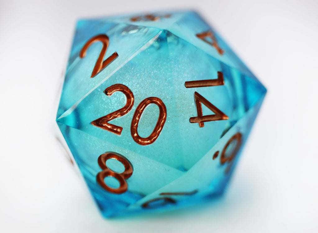 33mm Sharp Edge Liquid Core D20 - Ocean Swirl Plastic Dice Foam Brain Games