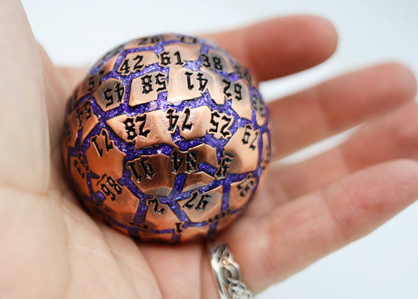 50mm Metal D100 - Amethyst Veins Metal Dice Foam Brain Games
