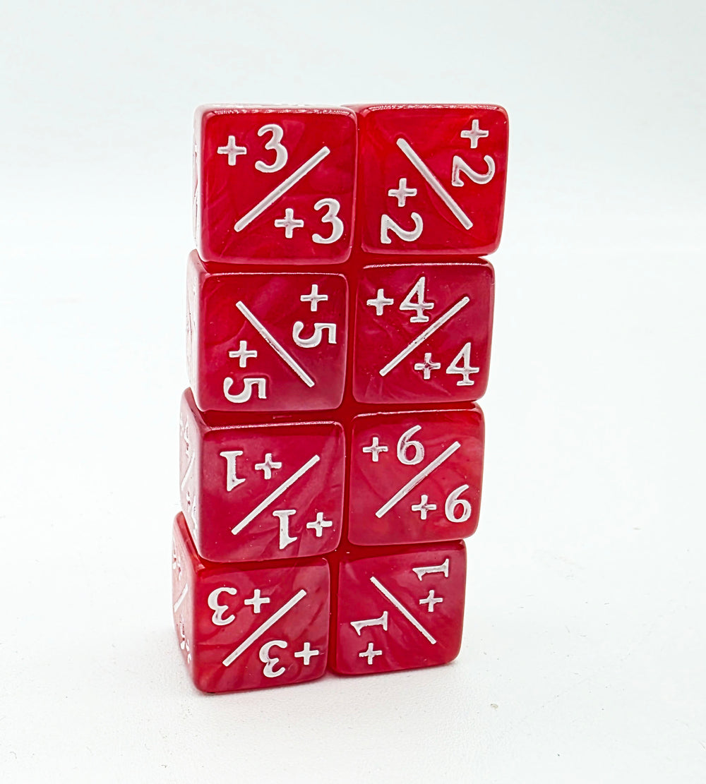 +1/+1 Pearl Red Counters for Magic - Set of 8 Plastic Dice Foam Brain Games