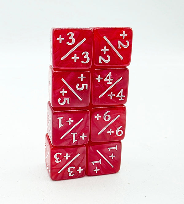 +1/+1 Pearl Red Counters for Magic - Set of 8 Plastic Dice Foam Brain Games