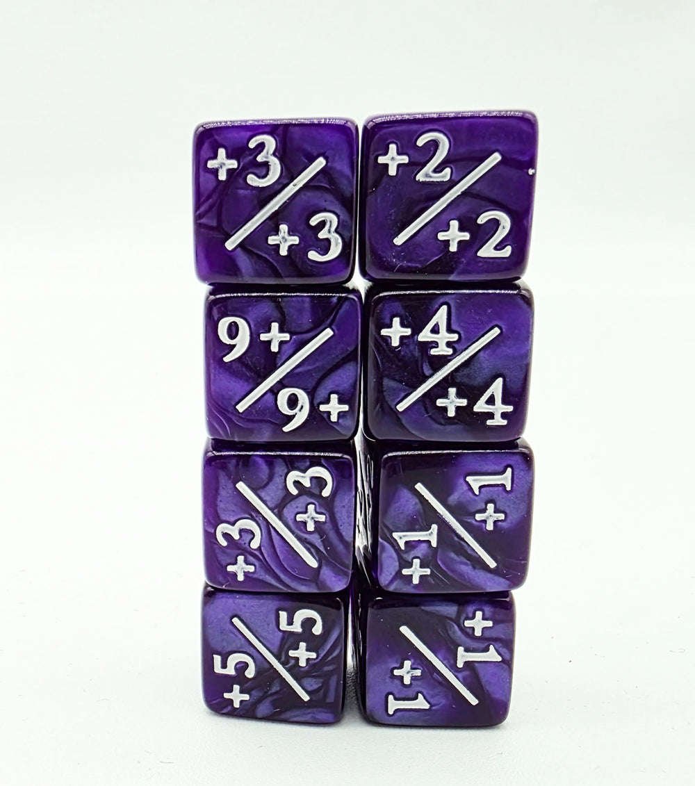 +1/+1 Pearl Purple Counters for Magic - Set of 8 Plastic Dice Foam Brain Games